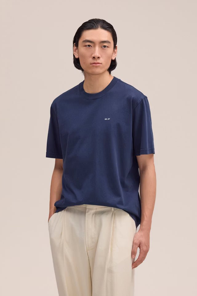 NN. 07 - T-shirt Adam Logo en Coton Pima Bleu Marine - Lothaire