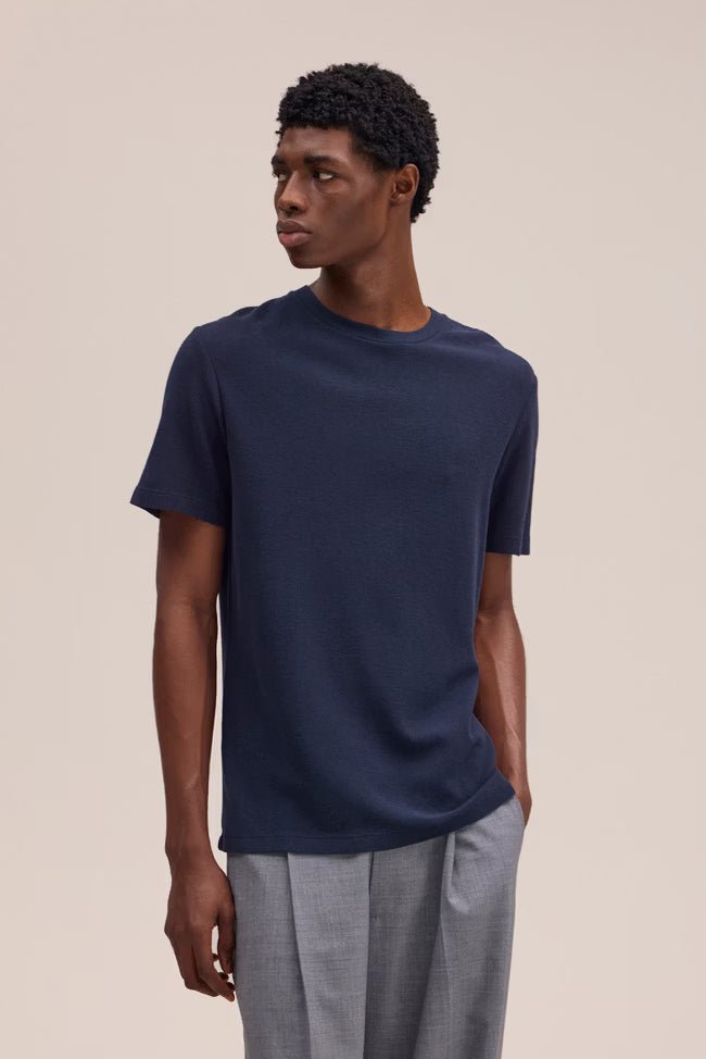 NN. 07 - T-shirt Clive en maille gaufrée Bleu marine - Lothaire