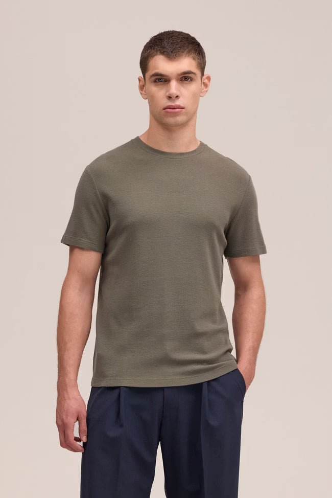 NN. 07 - T-shirt Clive en maille gaufrée Vert olive - Lothaire
