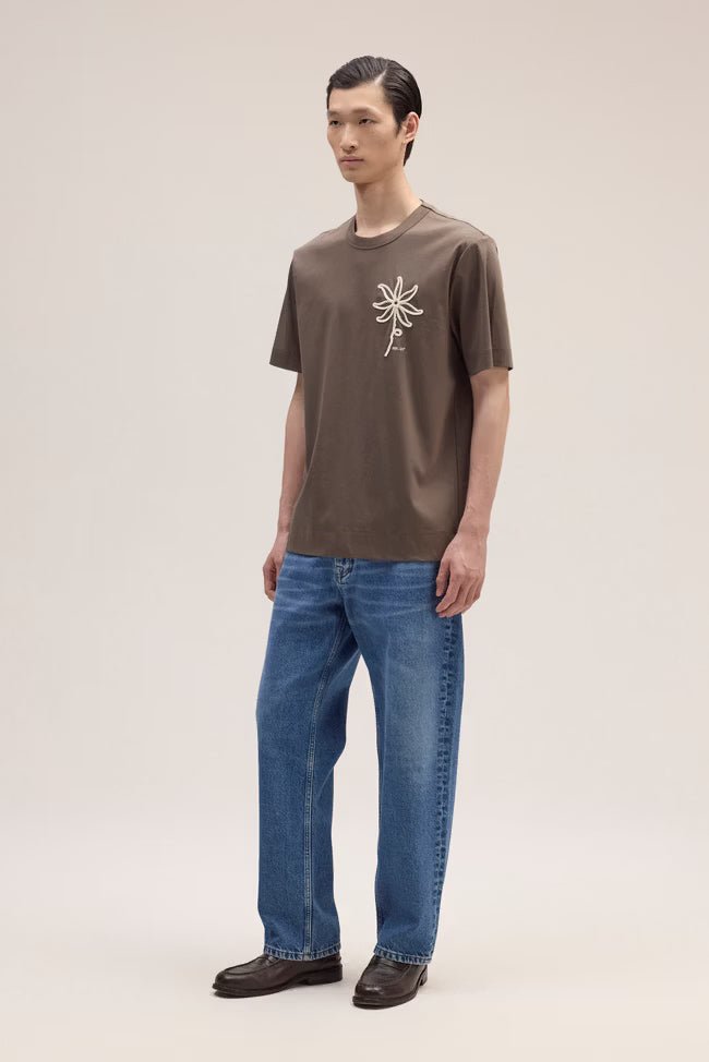 NN. 07 - T-shirt Pedro brodé en coton bio Marron chiné - Lothaire