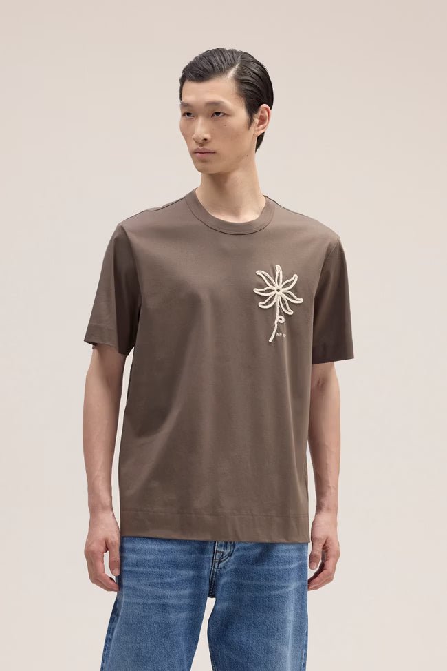 NN. 07 - T-shirt Pedro brodé en coton bio Marron chiné - Lothaire