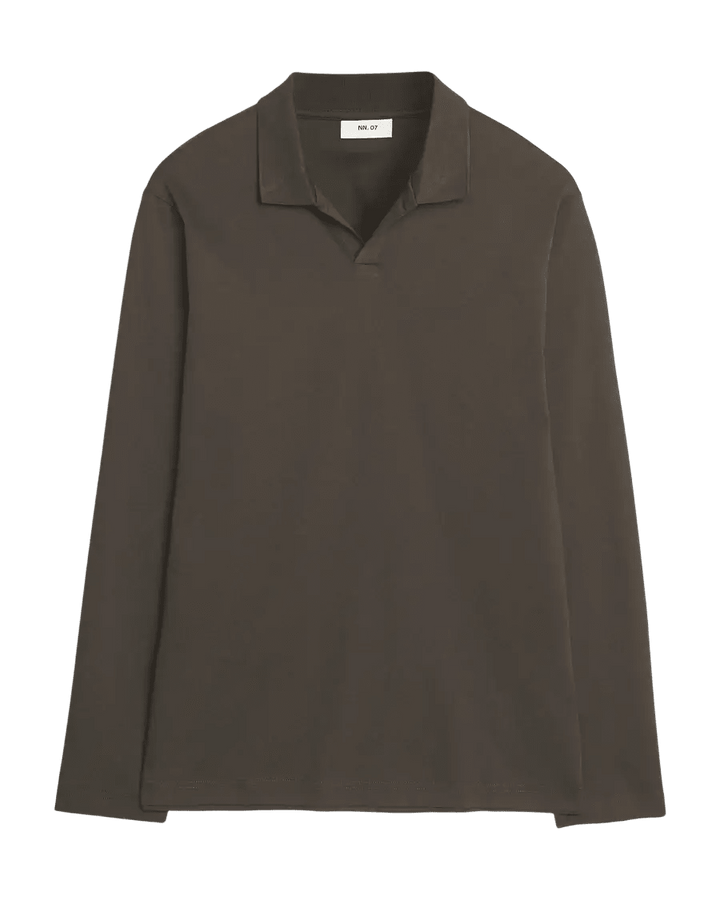 NN.07 - Polo Paul à manches longues en coton biologique Vert militaire foncé - Lothaire