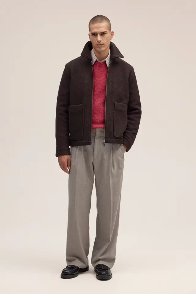 NN.07 - Veste Gael zippée en laine à carreaux Marron foncé - Lothaire