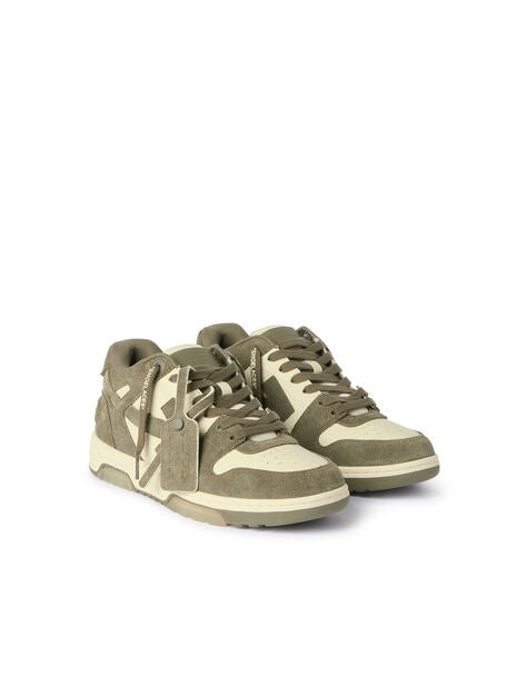 OFF-WHITE - Sneakers Out Of Office en Cuir et Daim Crème et Vert Militaire - Lothaire