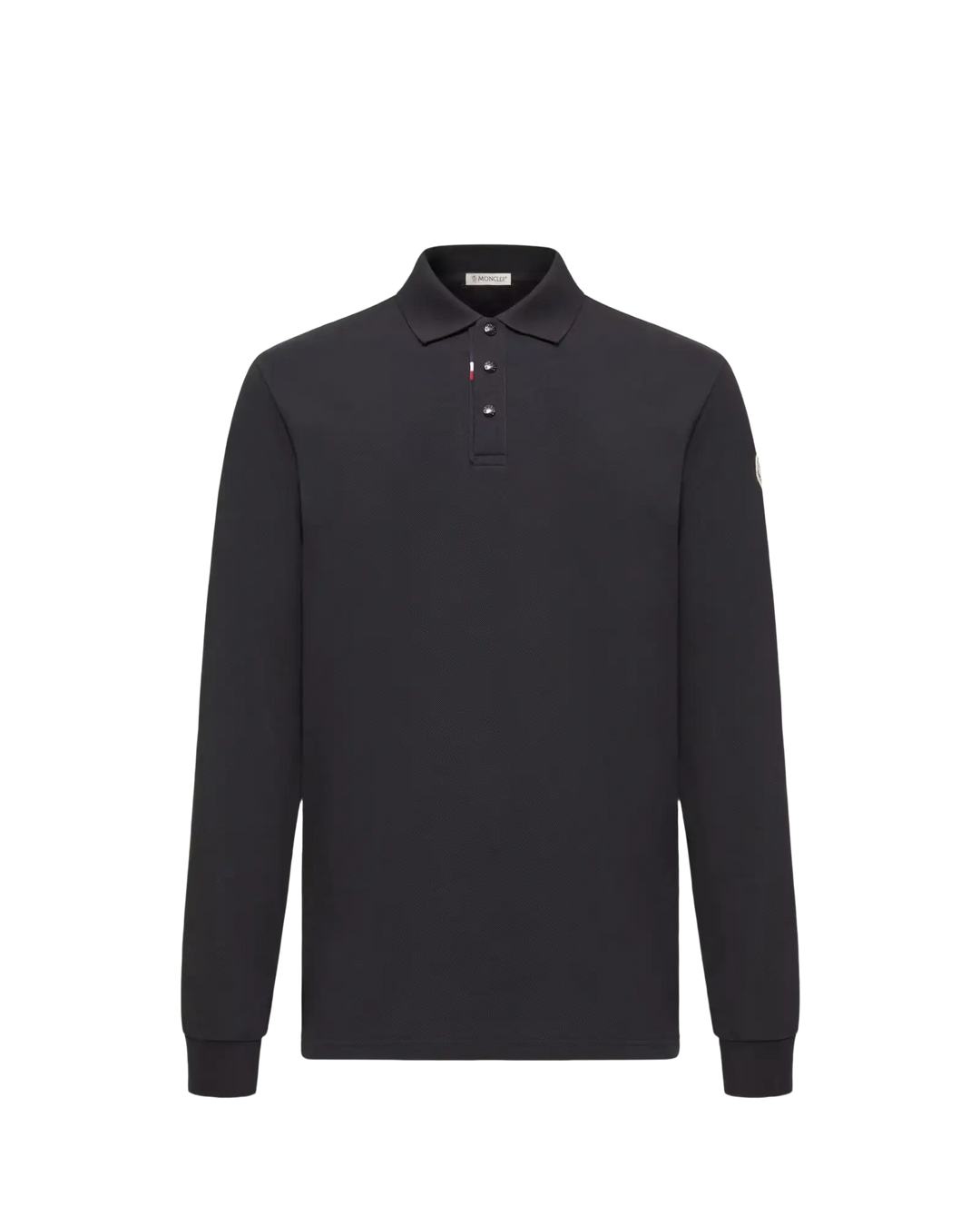 MONCLER - Polo à manches longues en piqué de coton à logo Bleu marine foncé