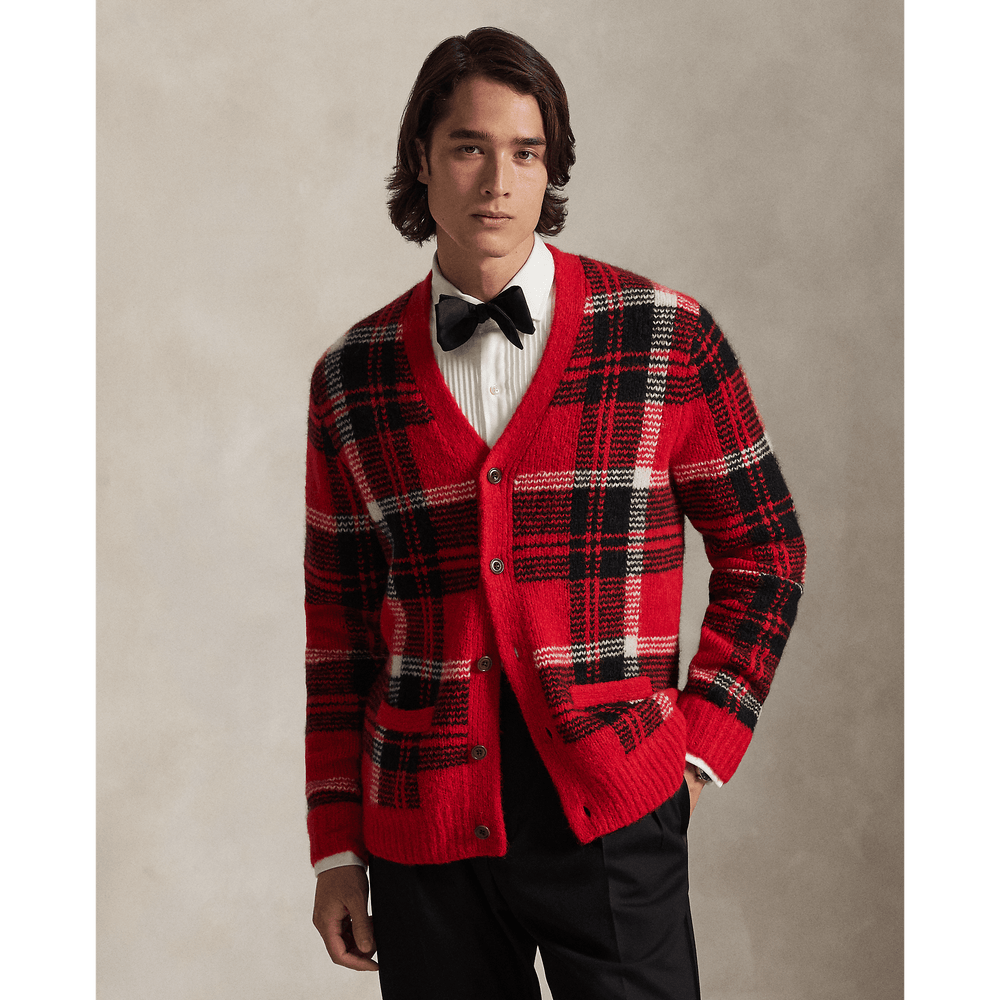 POLO RALPH LAUREN - Cardigan écossais laine et patch en daim Combi rouge - Lothaire