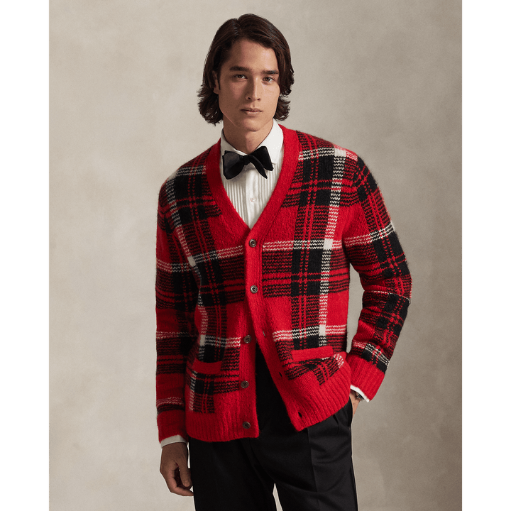 POLO RALPH LAUREN - Cardigan écossais laine et patch en daim Combi rouge - Lothaire