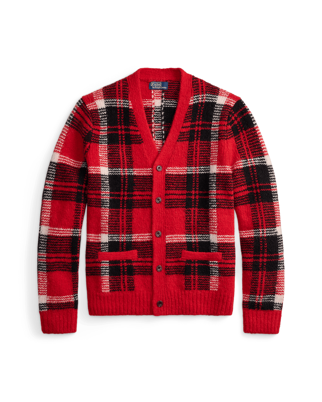 POLO RALPH LAUREN - Cardigan écossais laine et patch en daim Combi rouge - Lothaire