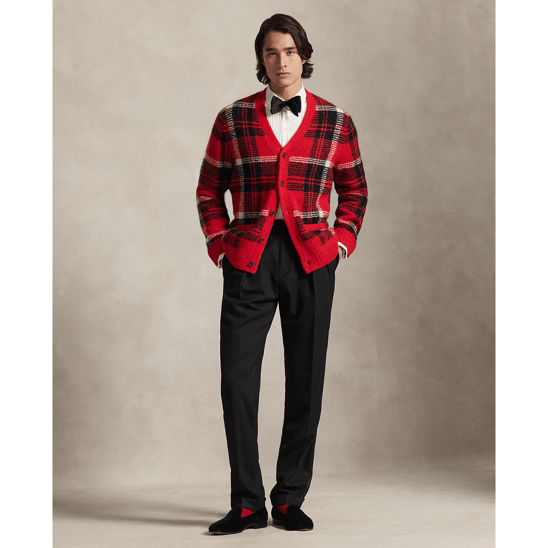 POLO RALPH LAUREN - Cardigan écossais laine et patch en daim Combi rouge - Lothaire