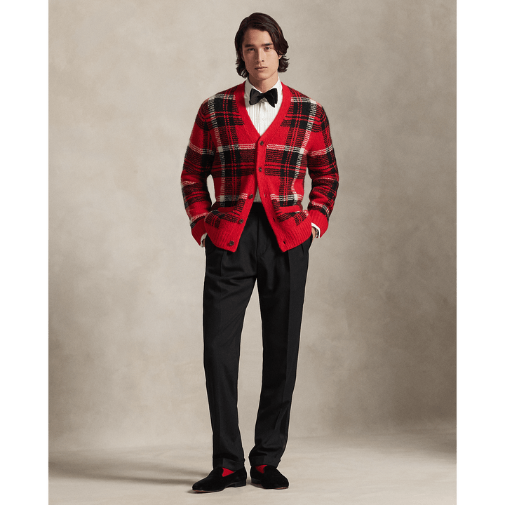 POLO RALPH LAUREN - Cardigan écossais laine et patch en daim Combi rouge - Lothaire