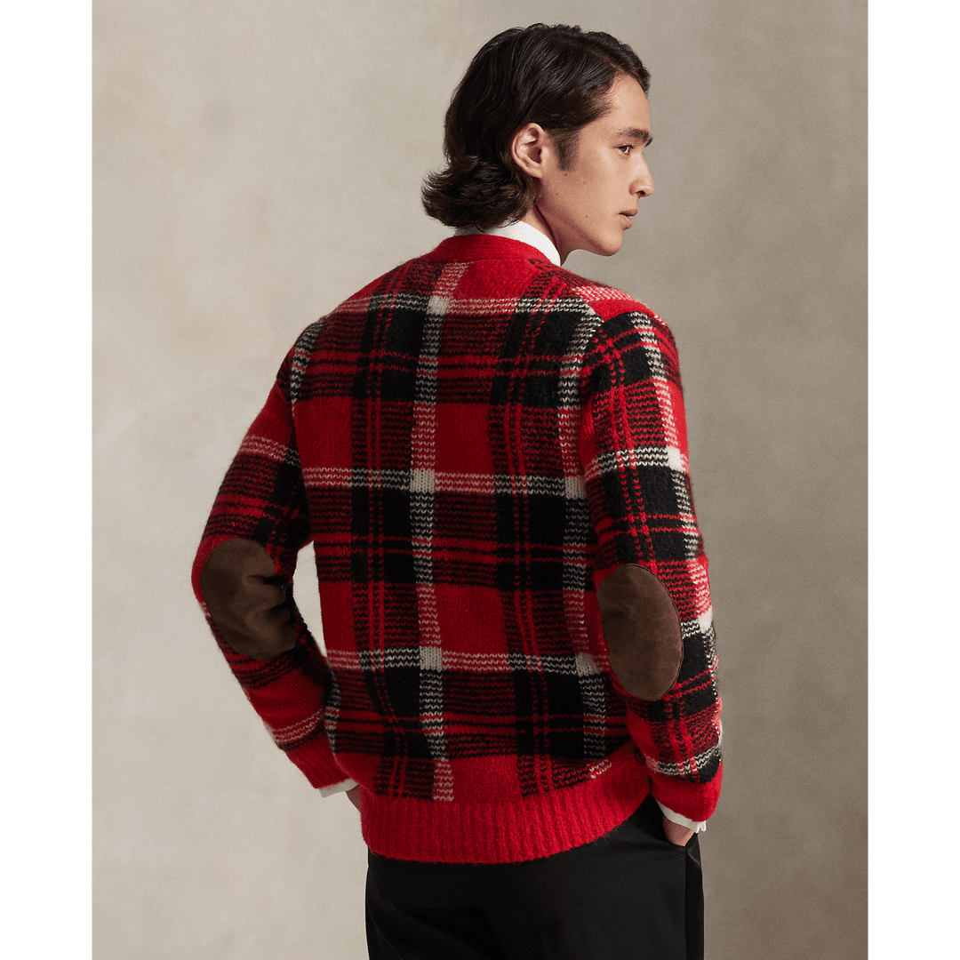 POLO RALPH LAUREN - Cardigan écossais laine et patch en daim Combi rouge - Lothaire