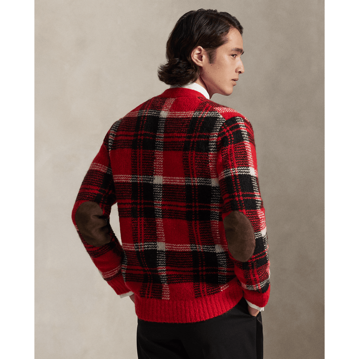 POLO RALPH LAUREN - Cardigan écossais laine et patch en daim Combi rouge - Lothaire