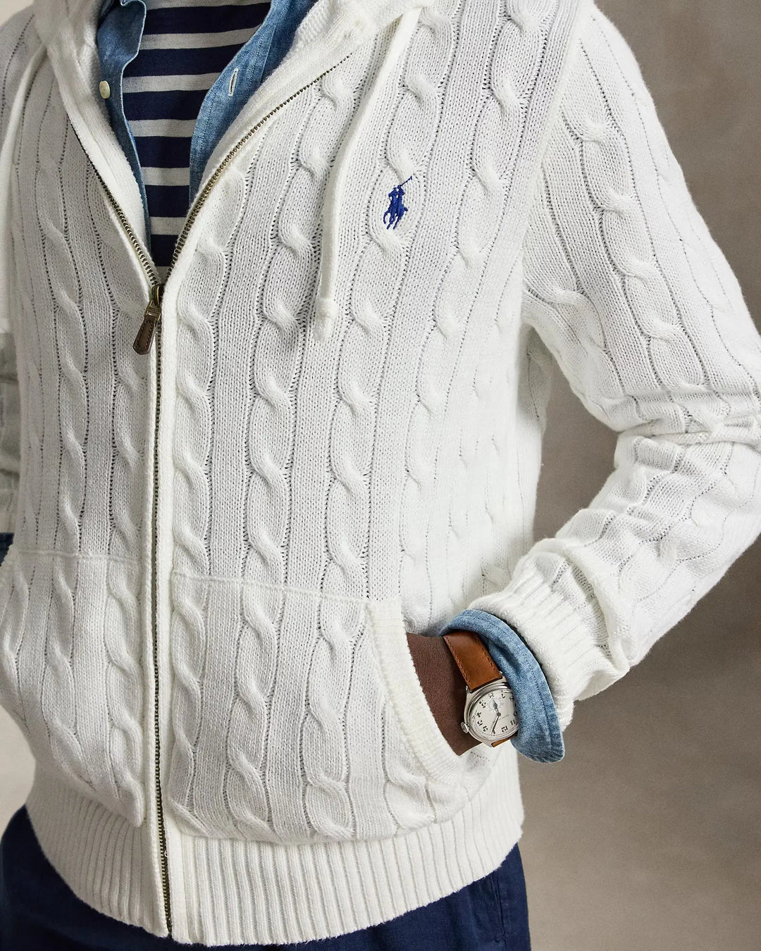 POLO RALPH LAUREN – Cardigan zippé à capuche Blanc - Lothaire