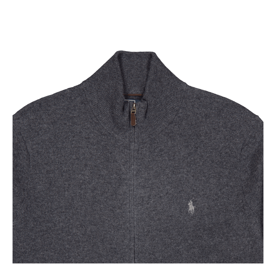 POLO RALPH LAUREN - Cardigan zippé en laine mérinos Gris foncé chiné - Lothaire
