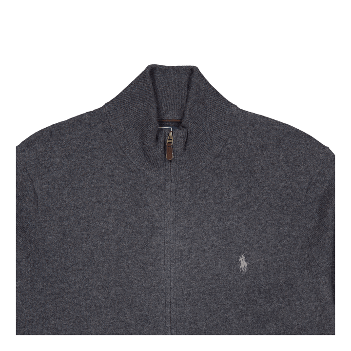 POLO RALPH LAUREN - Cardigan zippé en laine mérinos Gris foncé chiné - Lothaire