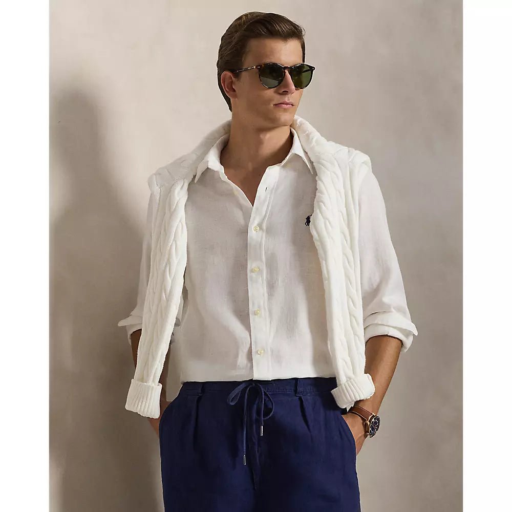 POLO RALPH LAUREN - Chemise à manches longues en lin coupe Custom Fit Blanc - Lothaire