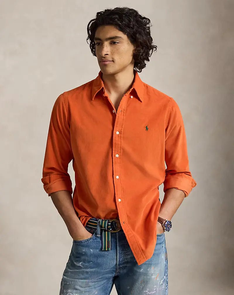 POLO RALPH LAUREN - Chemise ajustée en velours côtelé de coton Orange collège - Lothaire