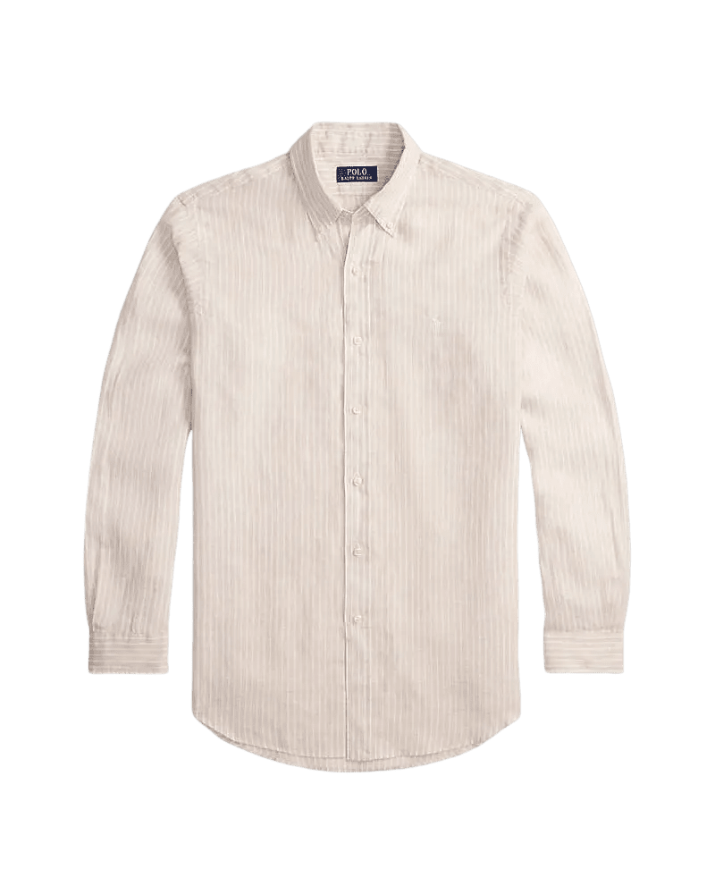 POLO RALPH LAUREN - Chemise en lin à rayures col boutonné Beige côtier / Blanc - Lothaire
