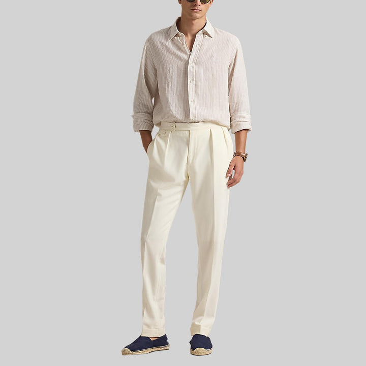 POLO RALPH LAUREN - Chemise en lin à rayures col boutonné Beige côtier / Blanc - Lothaire