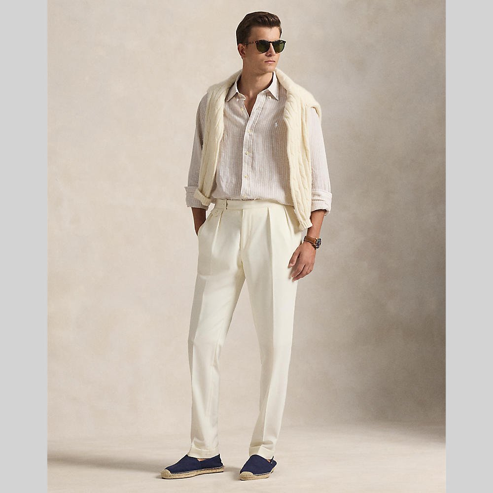 POLO RALPH LAUREN - Chemise en lin à rayures col boutonné Beige côtier / Blanc - Lothaire
