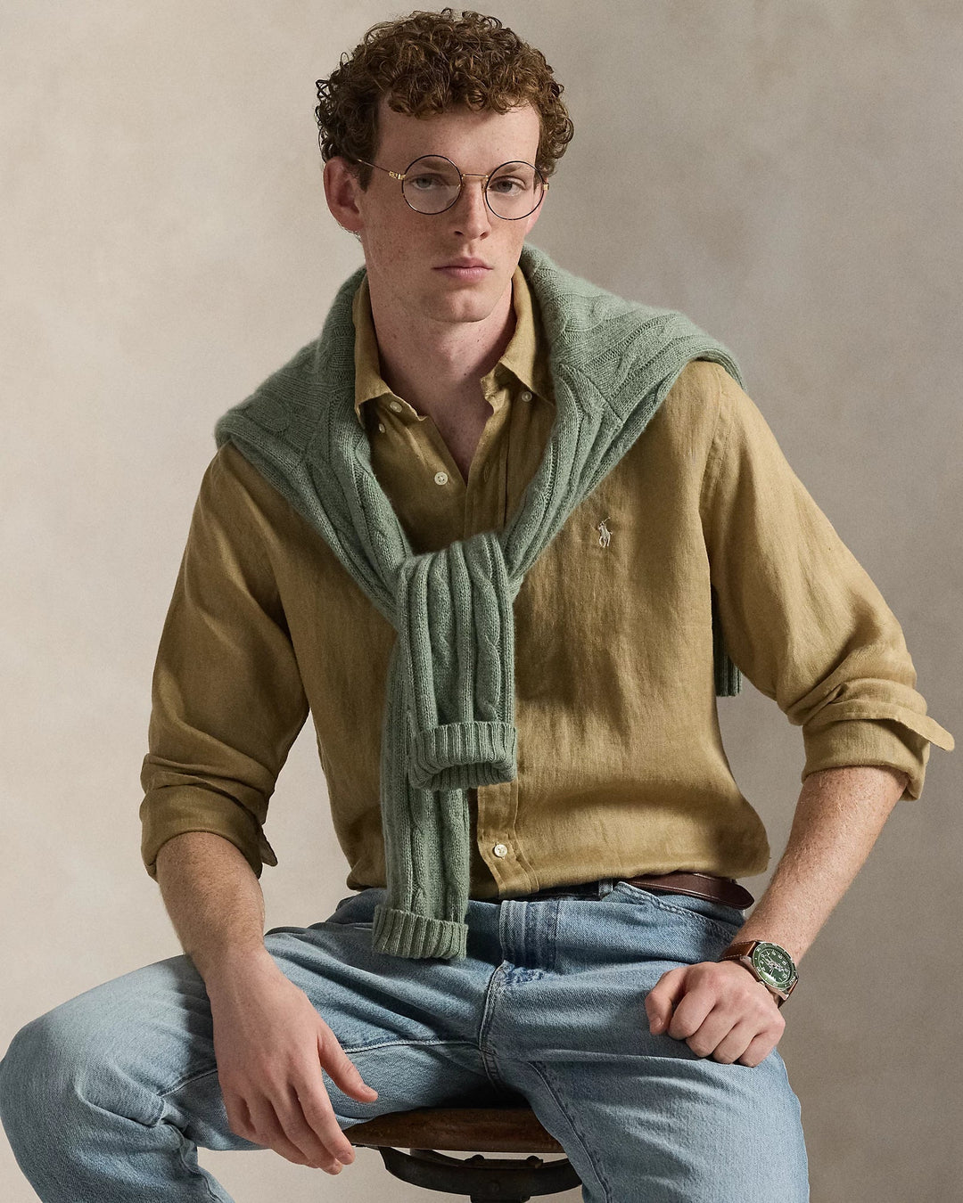 POLO RALPH LAUREN - Chemise en lin Custom Fit Café au lait - Lothaire