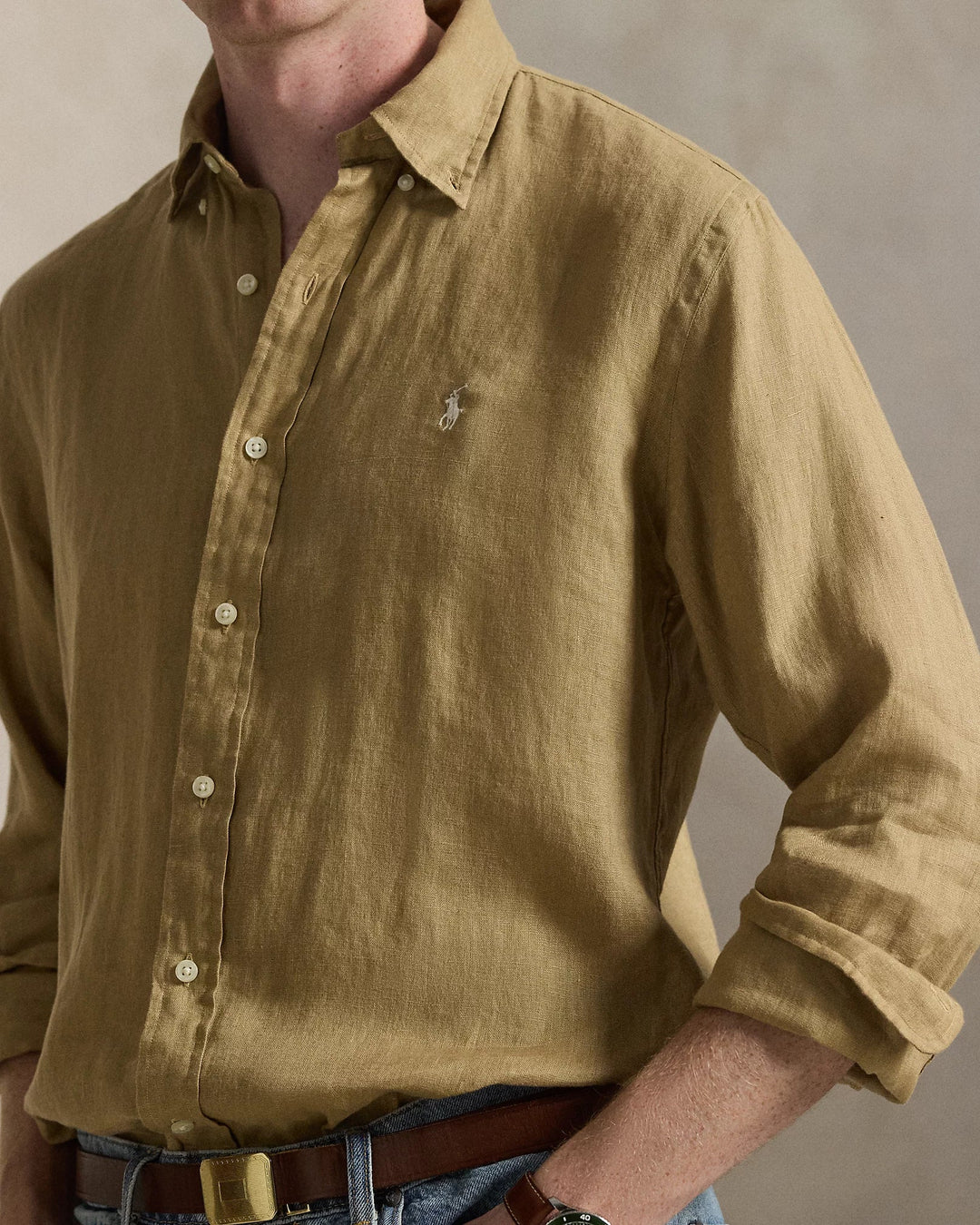 POLO RALPH LAUREN - Chemise en lin Custom Fit Café au lait - Lothaire