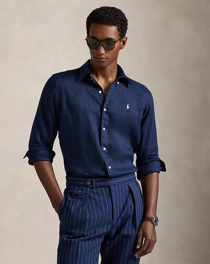 POLO RALPH LAUREN - Chemise en lin Custom Fit Marine Newport / Blanc - Lothaire