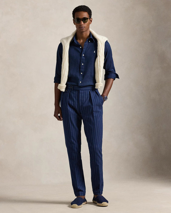 POLO RALPH LAUREN - Chemise en lin Custom Fit Marine Newport / Blanc - Lothaire