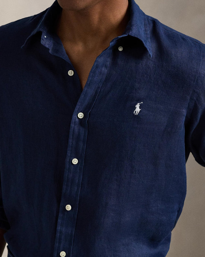 POLO RALPH LAUREN - Chemise en lin Custom Fit Marine Newport / Blanc - Lothaire