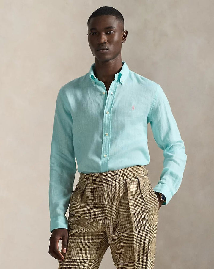 POLO RALPH LAUREN - Chemise en lin Slim Fit Bleu turquoise - Lothaire