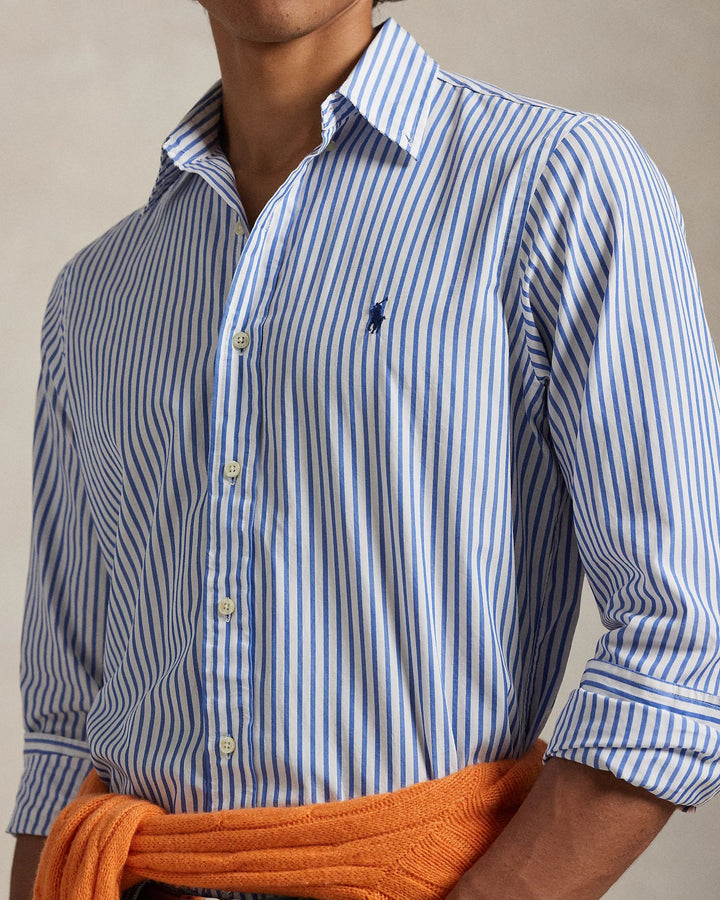 POLO RALPH LAUREN - Chemise en popeline rayée Custom Fit Blanc & Bleu - Lothaire
