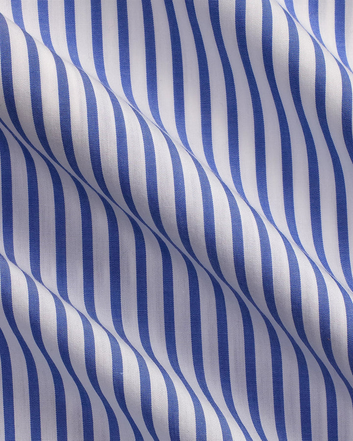 POLO RALPH LAUREN - Chemise en popeline rayée Custom Fit Blanc & Bleu - Lothaire