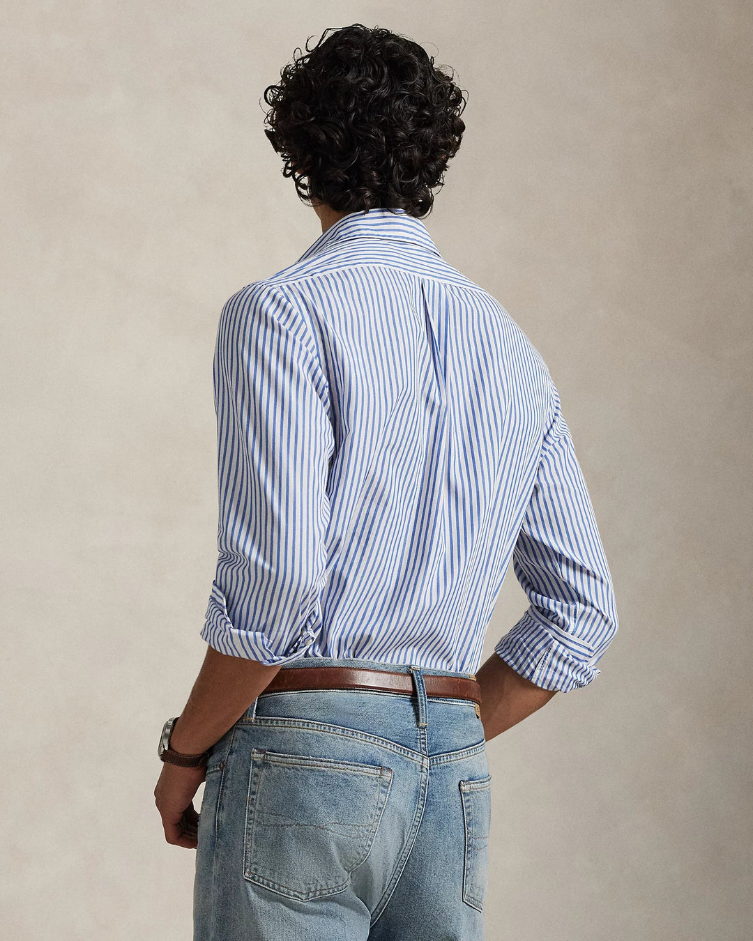 POLO RALPH LAUREN - Chemise en popeline rayée Custom Fit Blanc & Bleu - Lothaire