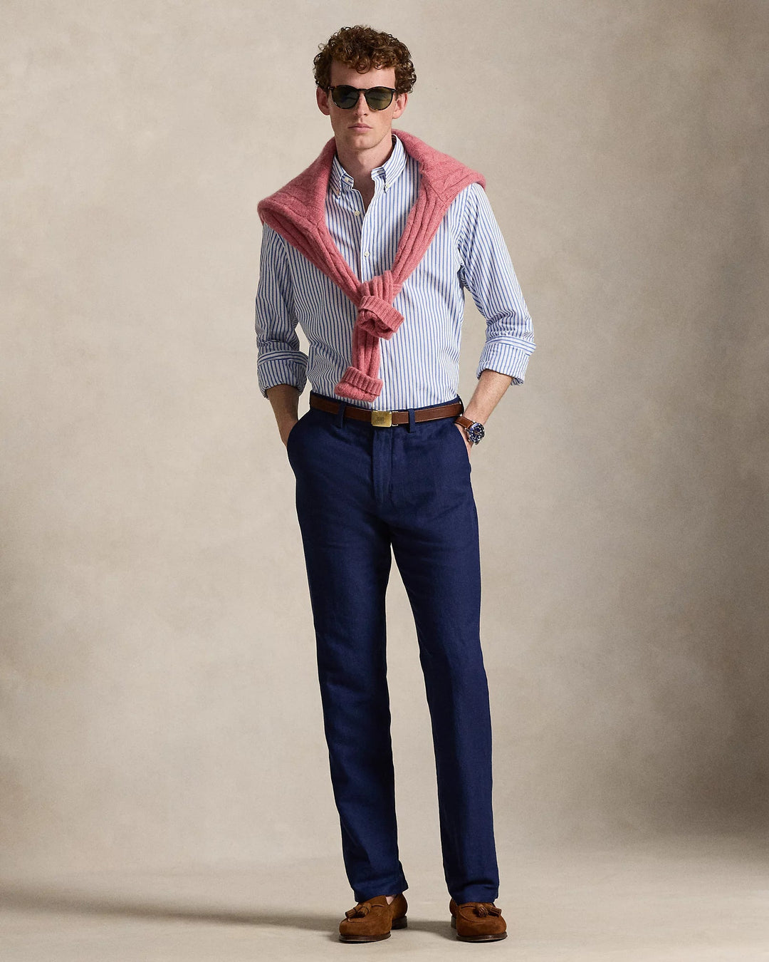 POLO RALPH LAUREN - Chemise en popeline rayée Custom Fit Blanc et Bleu - Lothaire