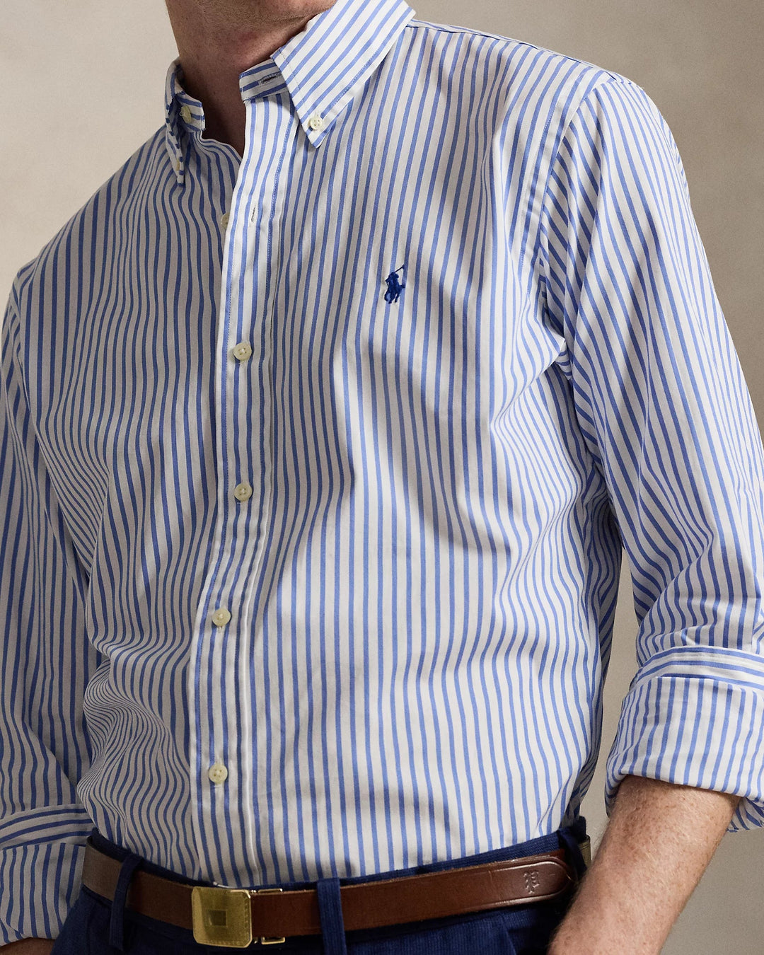 POLO RALPH LAUREN - Chemise en popeline rayée Custom Fit Blanc et Bleu - Lothaire