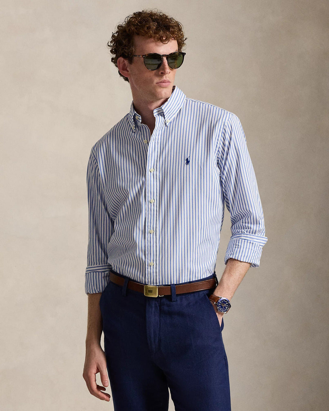 POLO RALPH LAUREN - Chemise en popeline rayée Custom Fit Blanc et Bleu - Lothaire