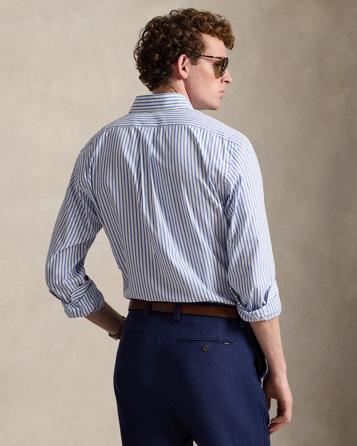 POLO RALPH LAUREN - Chemise en popeline rayée Custom Fit Blanc et Bleu - Lothaire