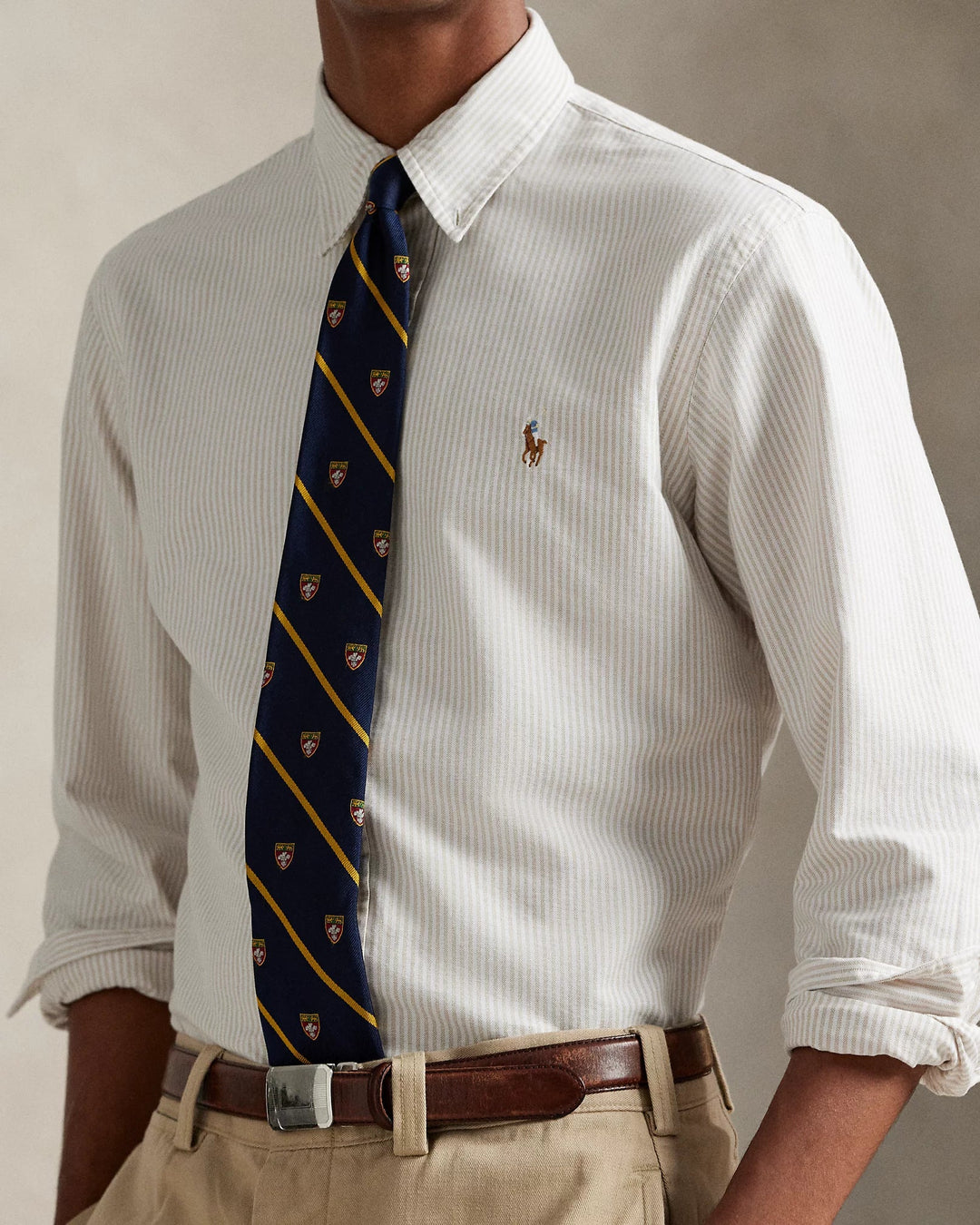 POLO RALPH LAUREN - Chemise Oxford à rayures Custom Fit Beige et blanc - Lothaire