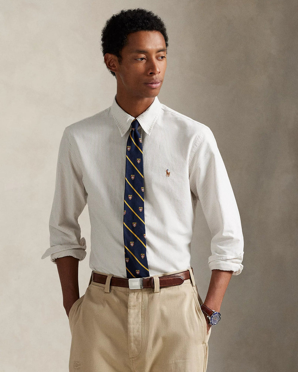 POLO RALPH LAUREN - Chemise Oxford à rayures Custom Fit Beige et blanc - Lothaire