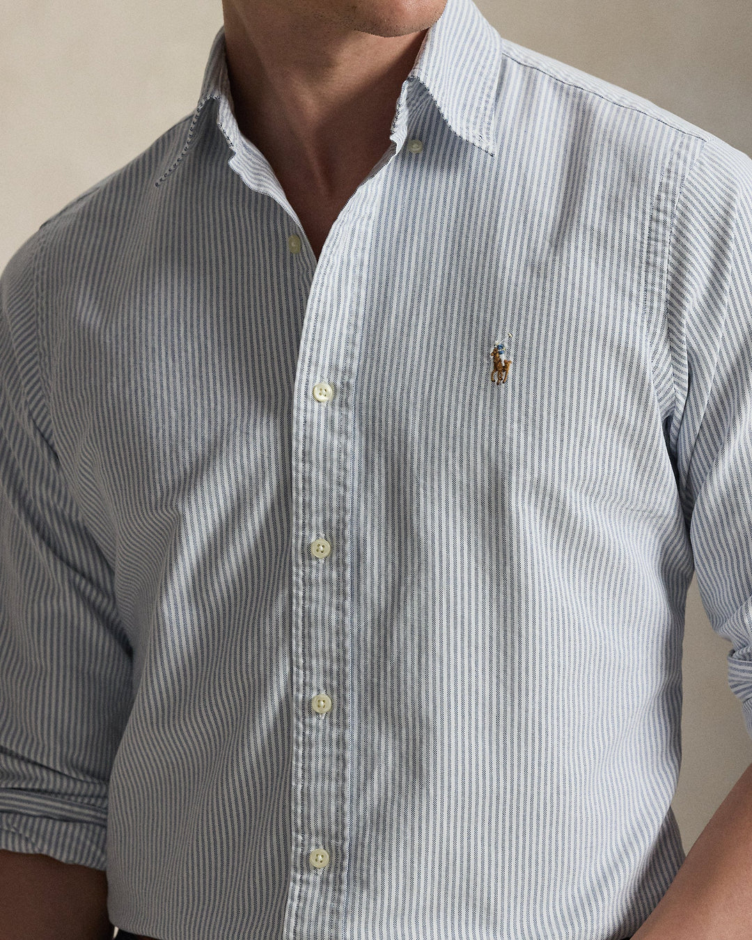 POLO RALPH LAUREN - Chemise Oxford à rayures Custom Fit Bleu marine / Blanc - Lothaire