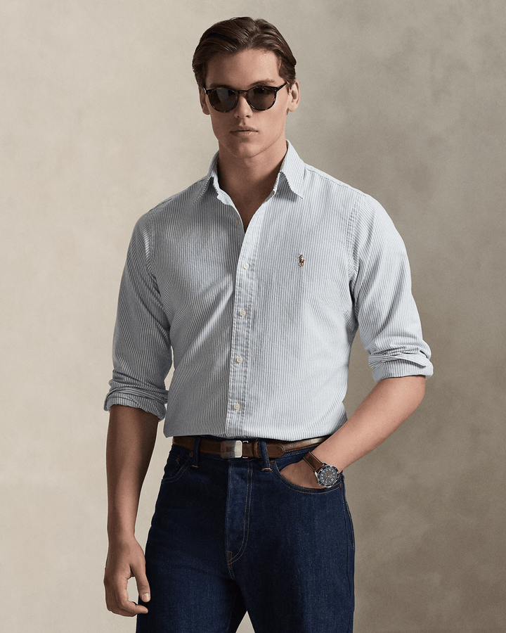 POLO RALPH LAUREN - Chemise Oxford à rayures Custom Fit Bleu marine / Blanc - Lothaire