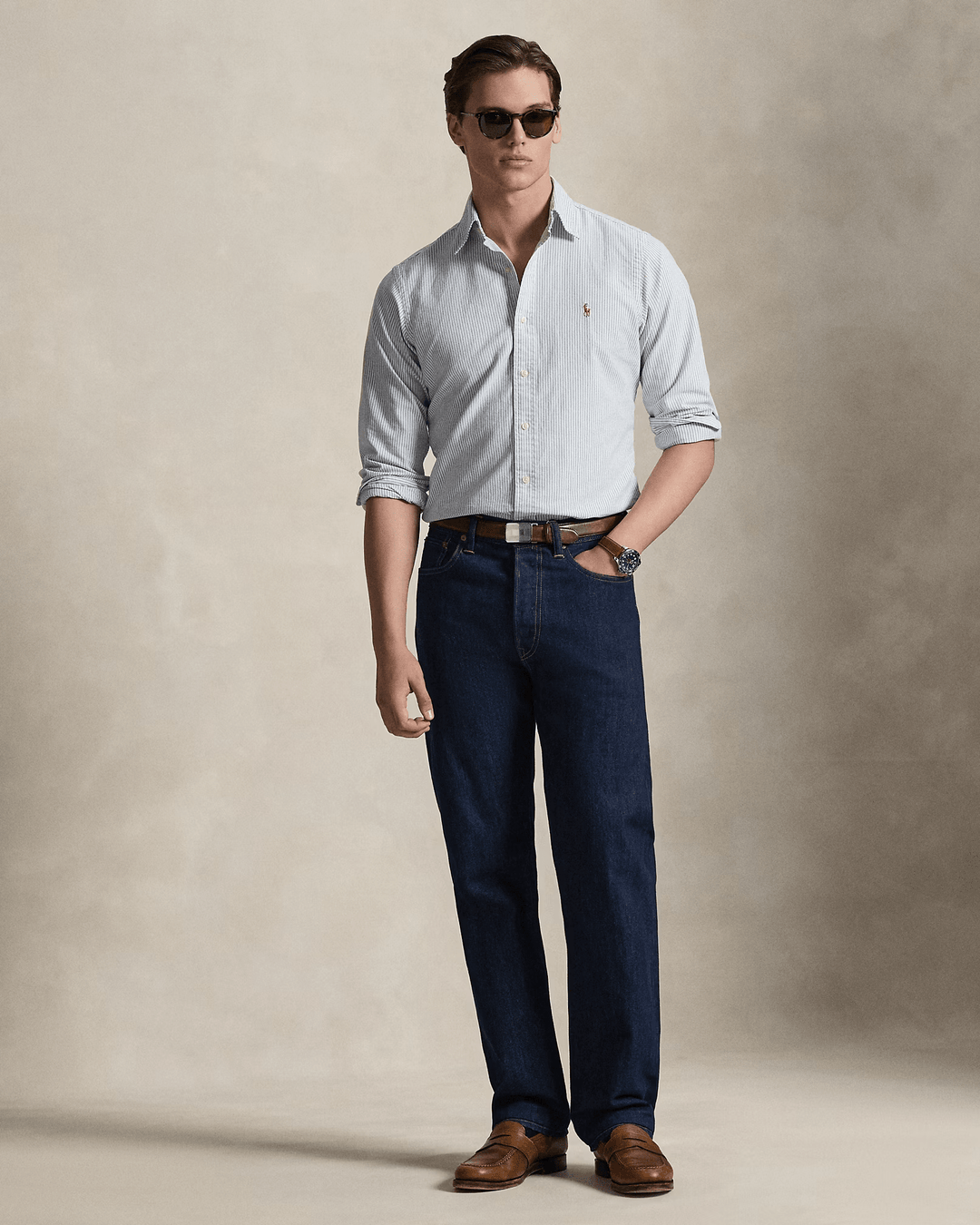 POLO RALPH LAUREN - Chemise Oxford à rayures Custom Fit Bleu marine / Blanc - Lothaire
