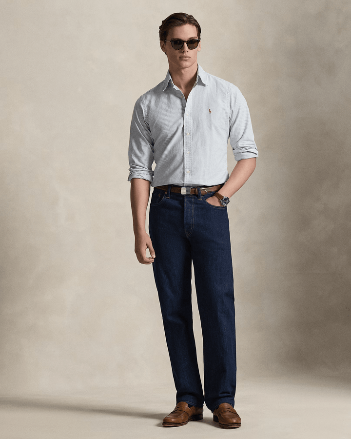 POLO RALPH LAUREN - Chemise Oxford à rayures Custom Fit Bleu marine / Blanc - Lothaire