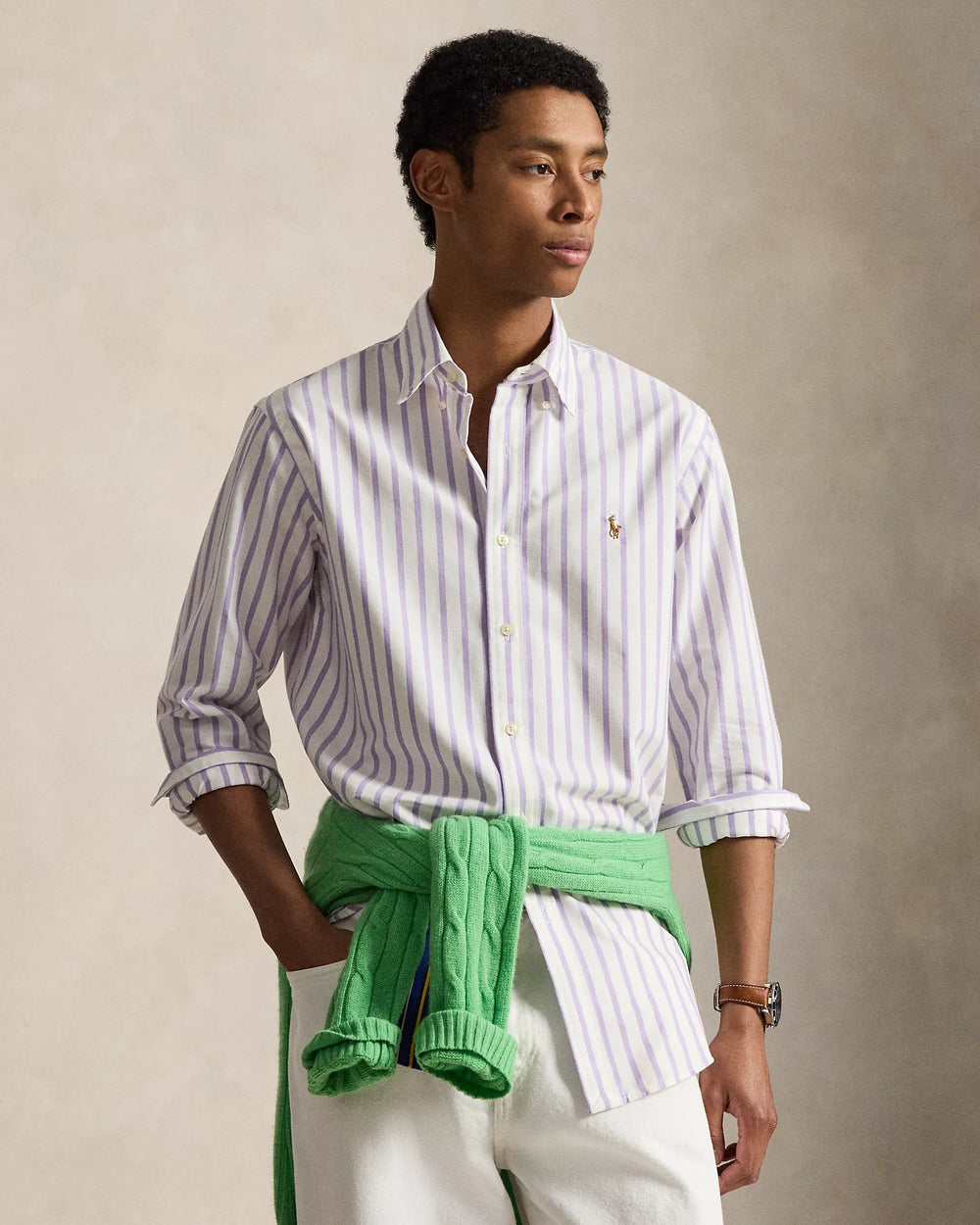 POLO RALPH LAUREN - Chemise Oxford à rayures Custom Fit Chardon Blanc - Lothaire