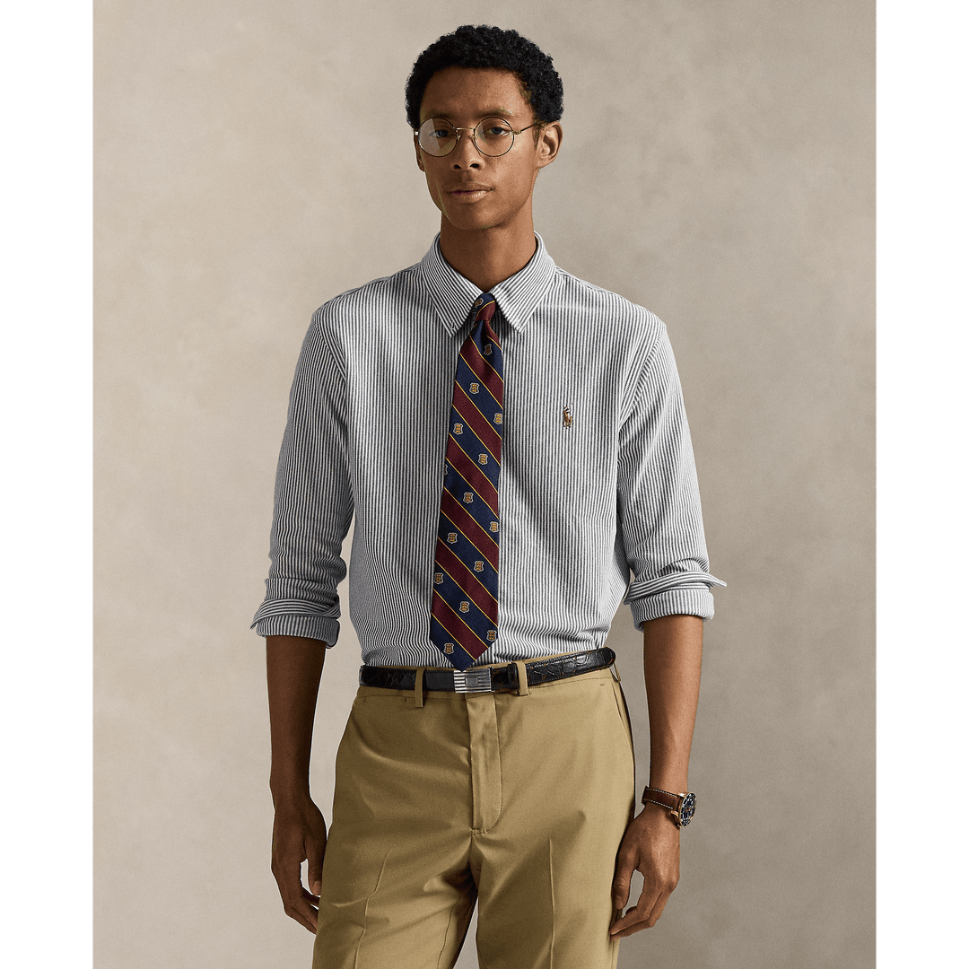 POLO RALPH LAUREN - Chemise Oxford en maille de coton rayé Marine Newport/Blanc - Lothaire