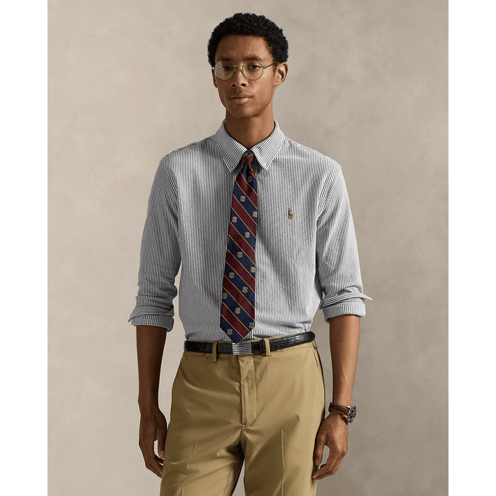 POLO RALPH LAUREN - Chemise Oxford en maille de coton rayé Marine Newport/Blanc - Lothaire