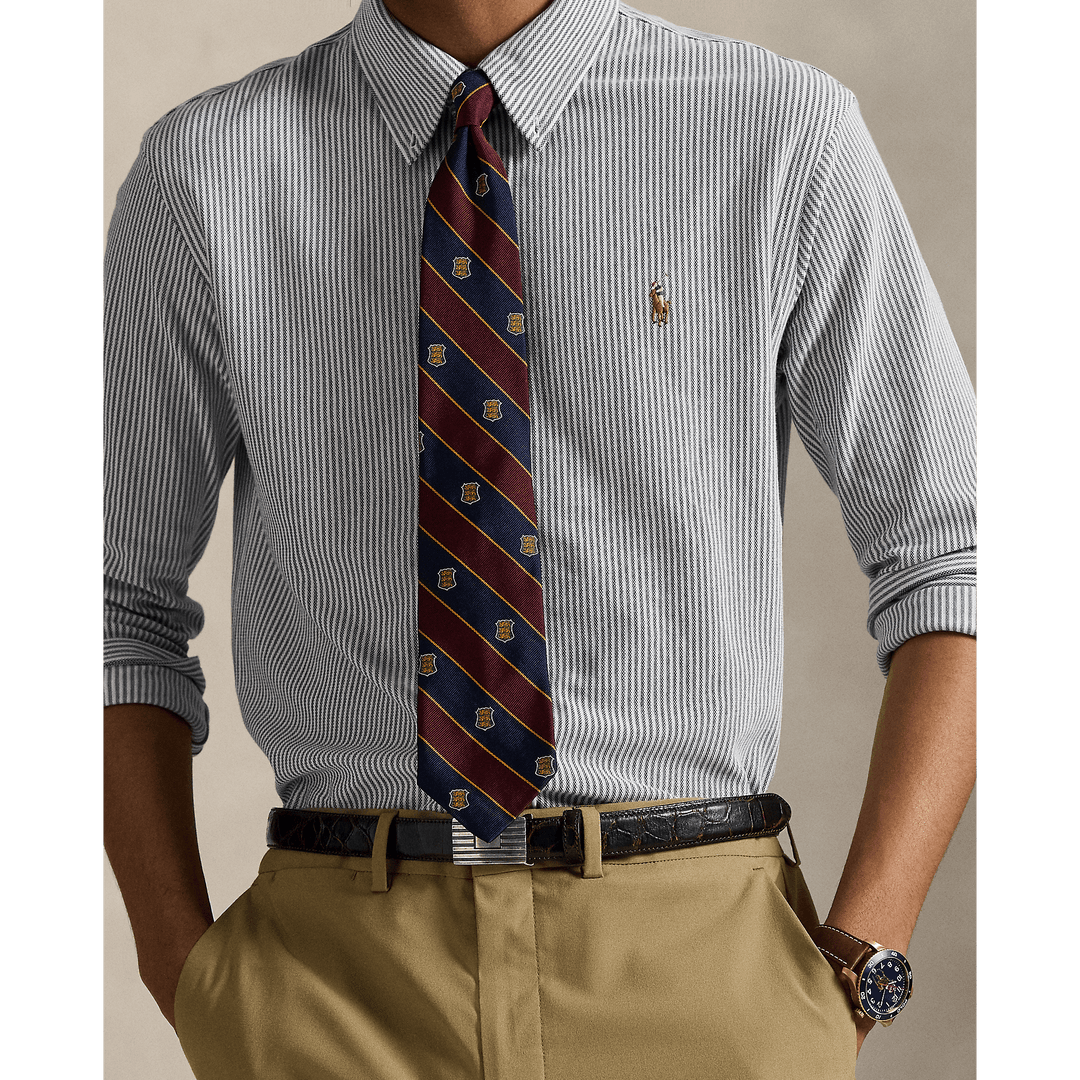 POLO RALPH LAUREN - Chemise Oxford en maille de coton rayé Marine Newport/Blanc - Lothaire
