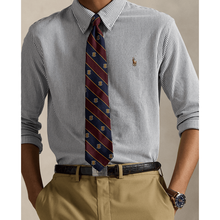 POLO RALPH LAUREN - Chemise Oxford en maille de coton rayé Marine Newport/Blanc - Lothaire