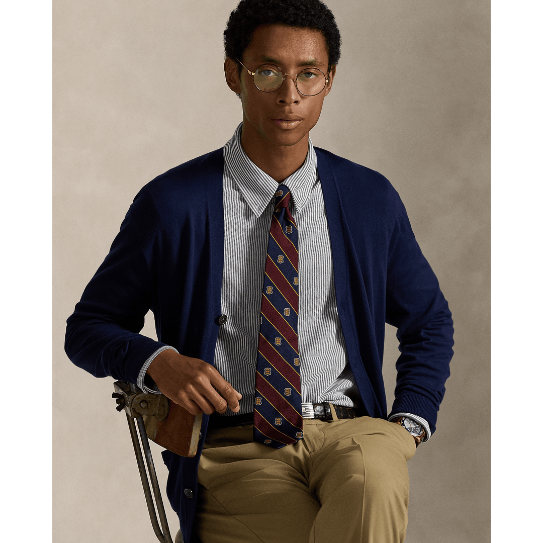 POLO RALPH LAUREN - Chemise Oxford en maille de coton rayé Marine Newport/Blanc - Lothaire
