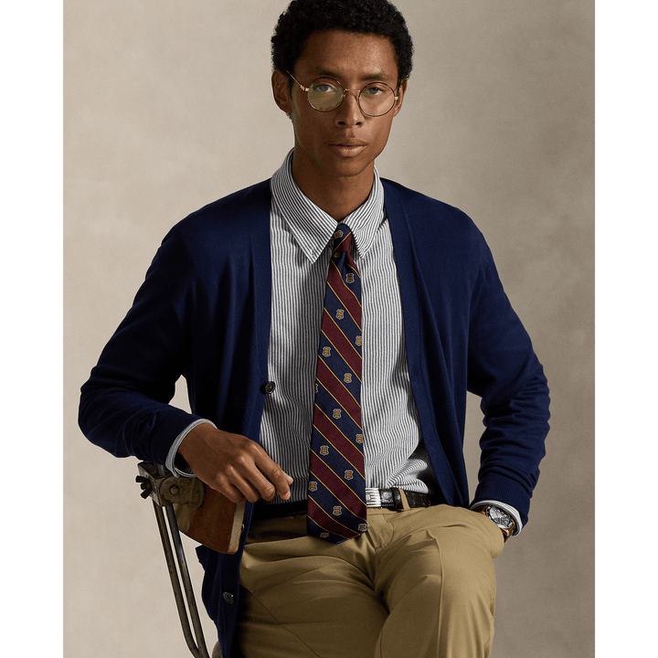 POLO RALPH LAUREN - Chemise Oxford en maille de coton rayé Marine Newport/Blanc - Lothaire